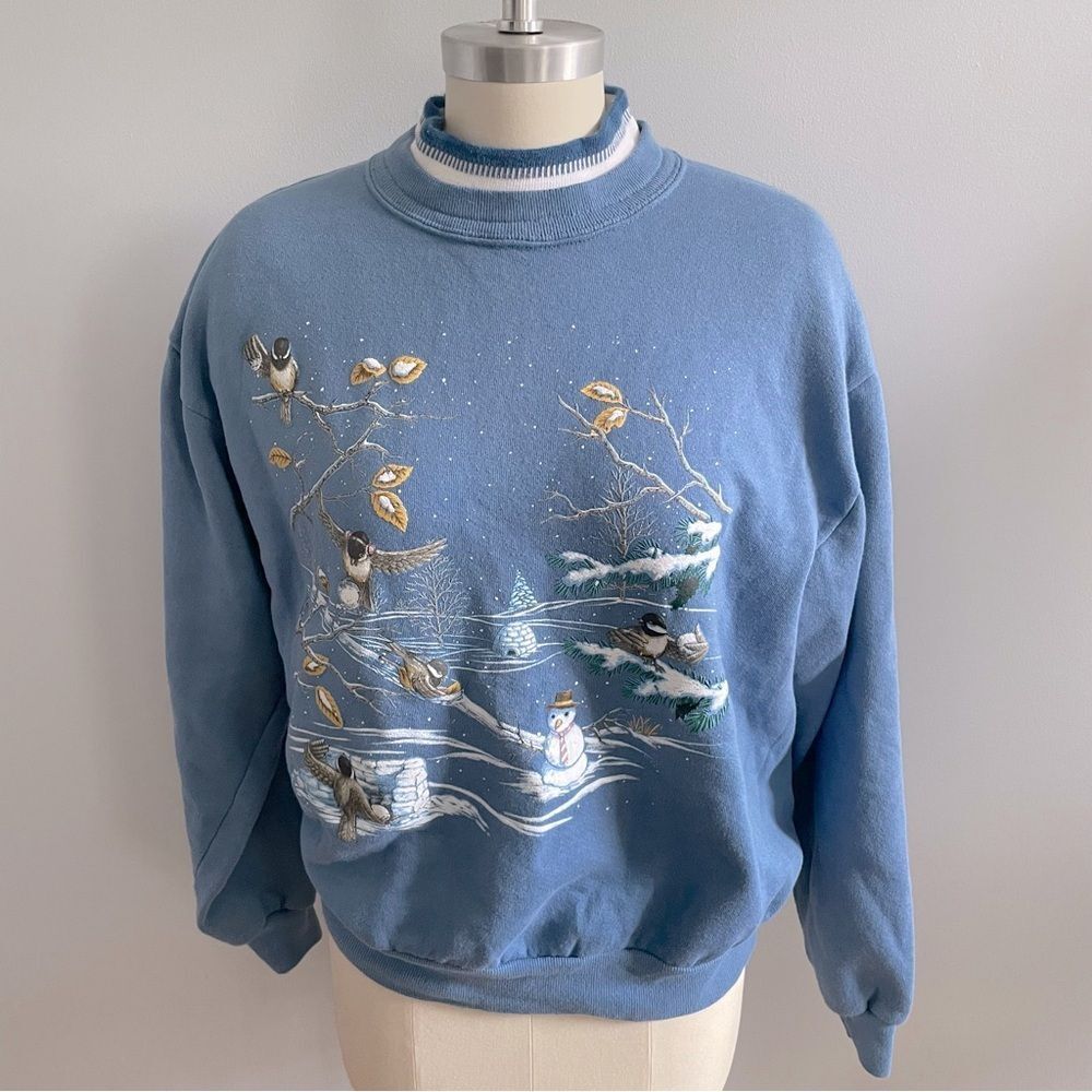 Vintage Morning Sun Winter Birds Having Fun Sweatshirt- Size Medium - Picture 4 of 11